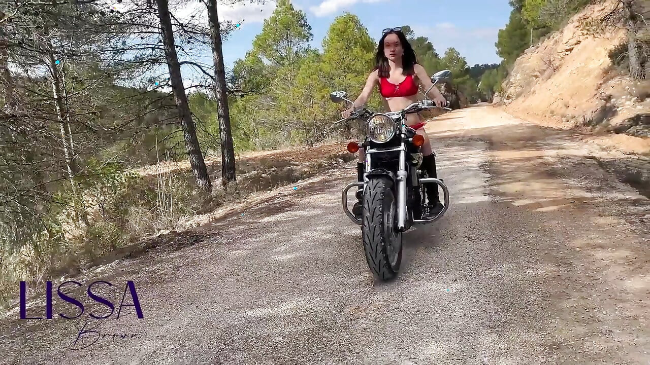 Fun with the Vibrations of My Bike, with Licking Belly Butto