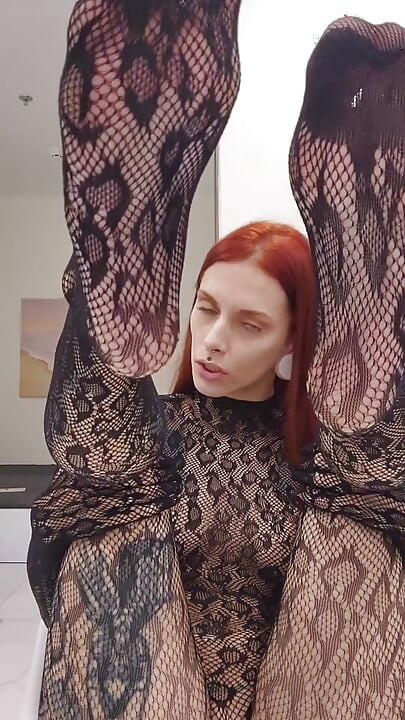 Foot Worship in Sheer Black Fishnet Bodysuit - Perfect Nylon Feet