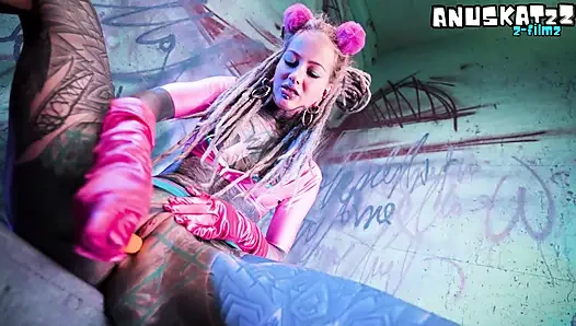 Tattoo Covered Punk Teen Shoves Huge Dildos in Both Holes – Gaping Anal Masturbation & ATM