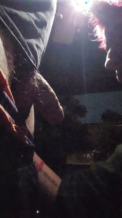 Getting sloppy blowjob under a bridge
