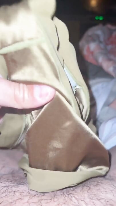 Cum in Silky Satin Green Panties