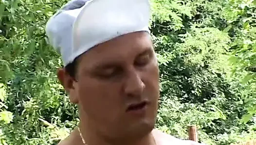 Handsome chef knows how to treat this bbw lady on the field