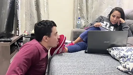 Kiffa Ignores Foot Slave While He Licks Her Sneakers Clean
