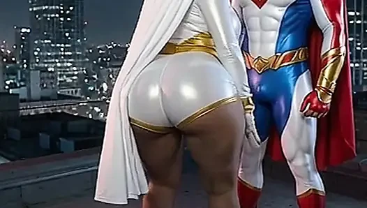 Zierliche superheldin zeigt und twerking ihren massiven arsch