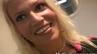 Facial cumshot on natural sexy blonde girl