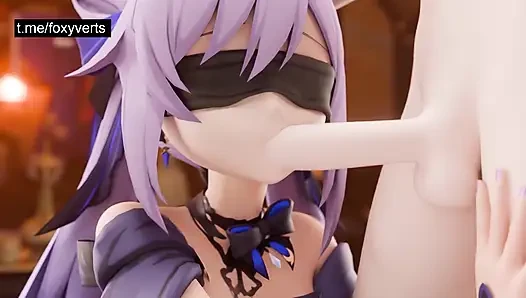 Eine begegnung eines Erwachsenen mit Mädchen von Genshin Impact