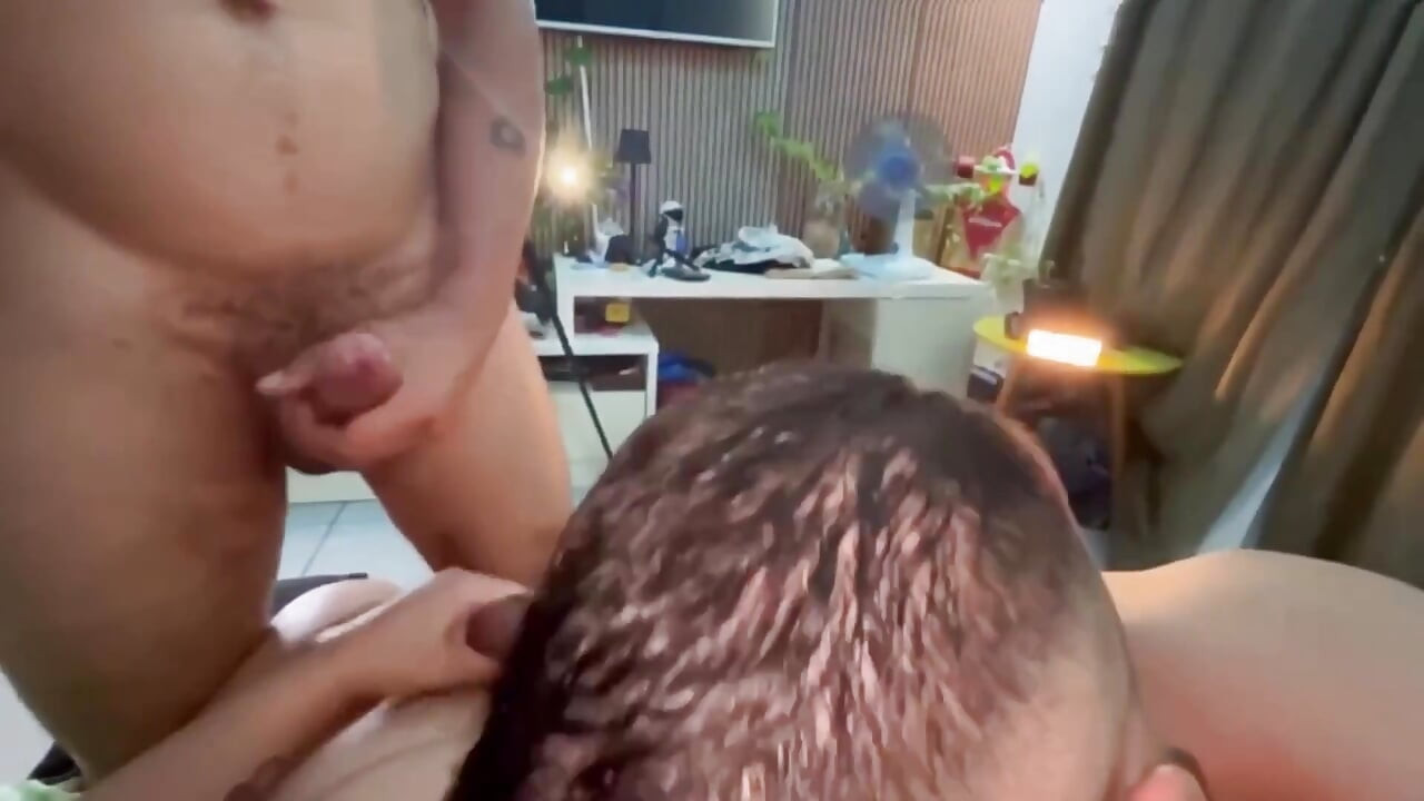 Trans Woman Enjoys Herself While Two Horny Men Suck Her Cock.