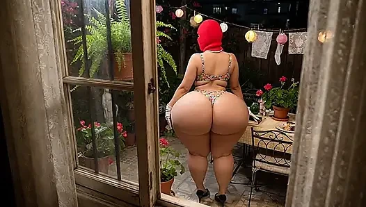 Tetangga pantat montok diintip di halaman belakang pakai gaun floral
