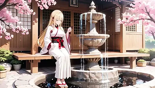 Blonde Miko in the Shrine! Taboo Whispers Under Cherry Blossoms, White Skirt Too Revealing!