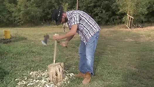 Naughty brunette seduces country boy to bang her outdoors