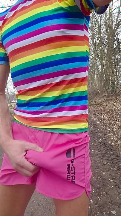 Skinny twink shows his thick cock outdoors and can be watched pissing. Hard cock pisses on the street.