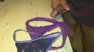 Second cumshot on sexy purple thongs