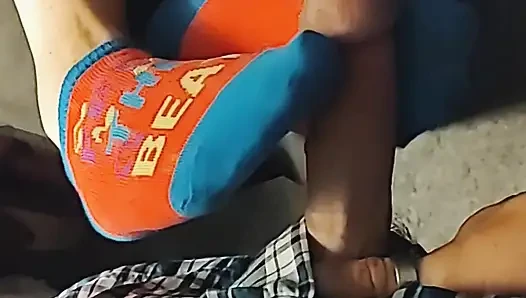 Hot Little Footjob - Pink & Blue Ankle Socks Sockjob - Cum On Socks