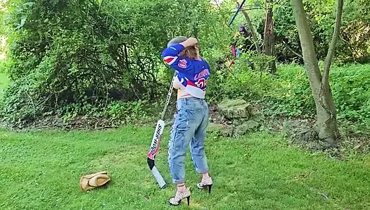 Getting Pumped Up for the Game -Stole my Stepsons Hockey Stick -Bouncing Big Tits Mistress Thursday