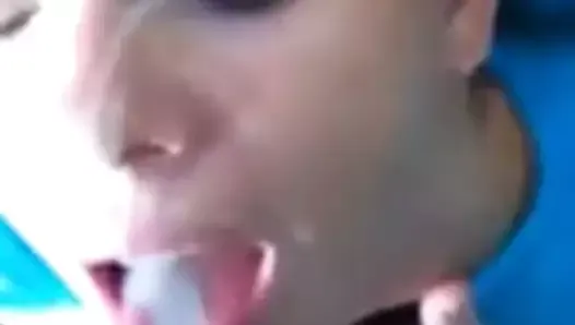 Pretty Girl Sticks Out Her Tongue For Cum