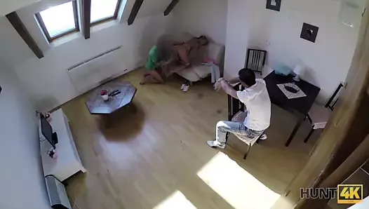 HUNT4K. Man invites couple to his place and fucks teen...