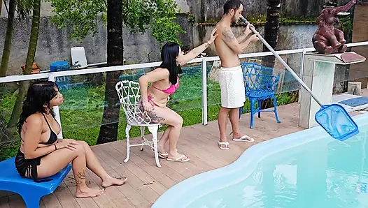 The rich girls from the condo asked for help at the pool, and things went wrong.