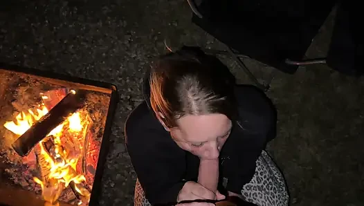 Wife caught masturbating in public restroom, then fucked by the campfire
