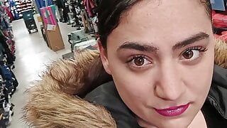 Hot girl at the public store wet pussy fucking with are huge dildo