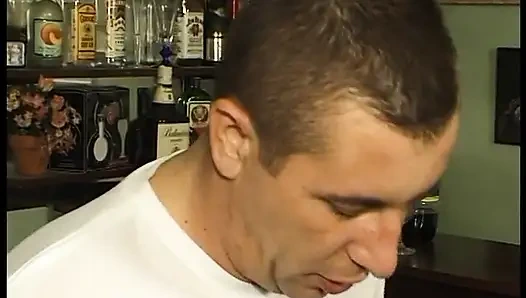 Stockinged gilf gets her hairy pussy dildoed and fucked by young fella