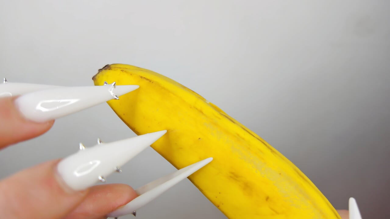 Long White Nails Scratching And Destroying Banana Like Dick