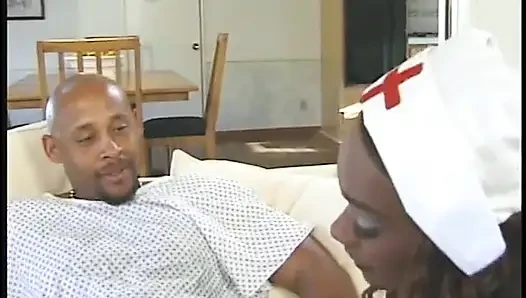 Ebony nurse gets her tight ass drilled by a big black cock
