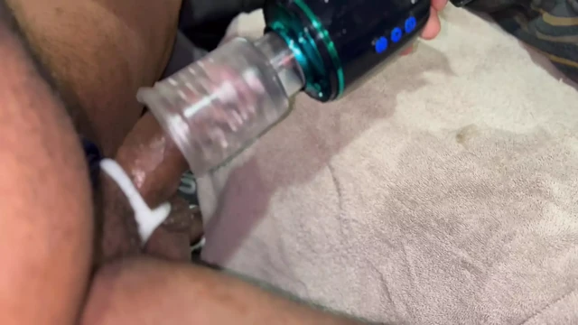 Beefy Black Man Milks Dick With Automasturbator Until He Creampies Toy