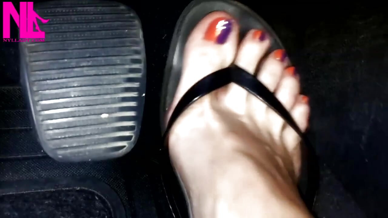 Revving and Pedal Pumping in Black Flip Flops
