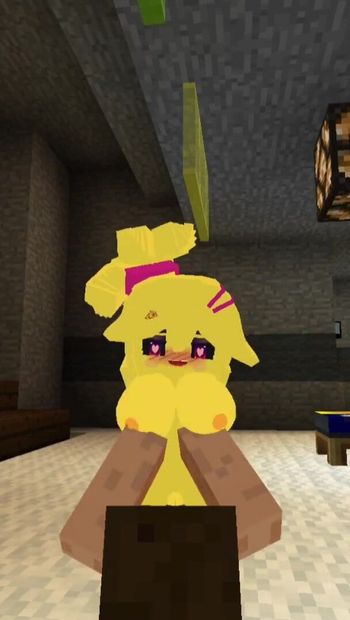 Thrilling moment from "Minecraft Fapcraft: Fazclaire's Nightclub Edition I fuck Chiku, Chica, in the pussy and touch her boobs"