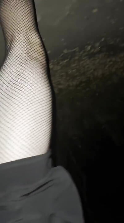 Night walking in pantyhose close road teen hot boy flash no pants