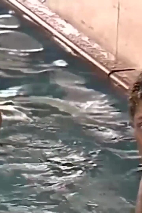 Brunette milf gets fucked after swimming in the pool