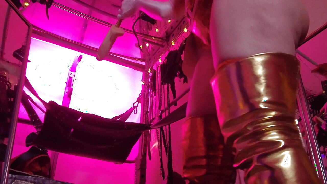 BDSM Mistress Pvc Gold Red Vinyl Toys Dick Fetish Boots Femdom