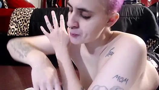 Spitting hands soaked in spit