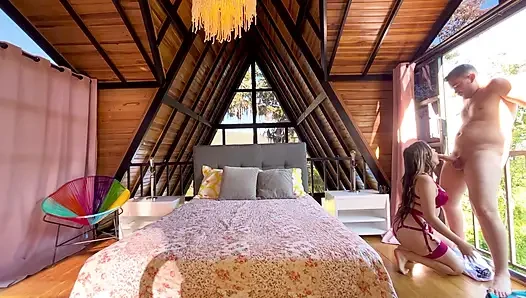 In the cabin, fucking outdoors