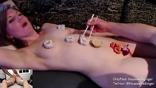 Live-streaming-show, sushi-mädchen und blowjob