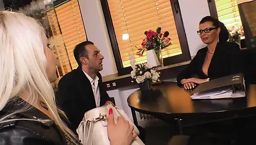 Big boobed brunette MILF as a sex therapist in a hot 3some fuck with big...