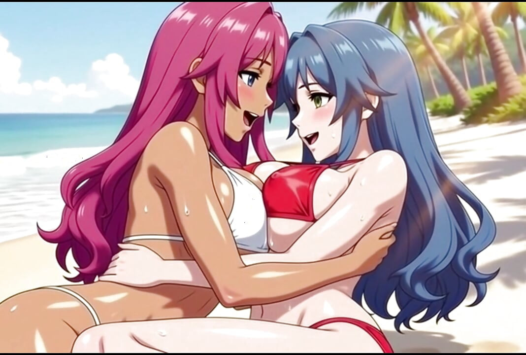 Two busty girls enjoy lesbian sex at private beach vacation