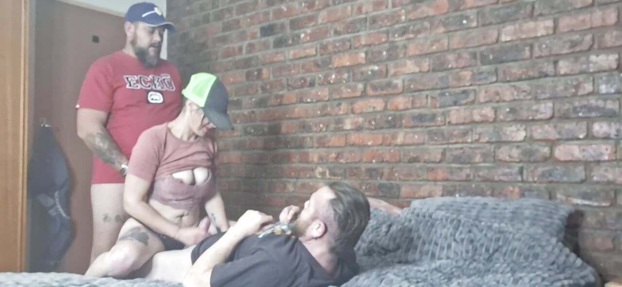 Fucking husband and friend in threesome