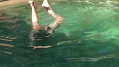 Boy swimming NUDE and having fun