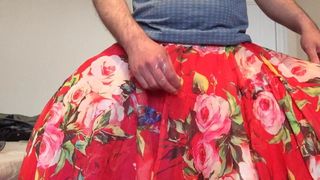 Wank jerk off with flowy floral skirt cum