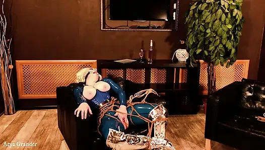 Backstage From BDSM Rope Bondage Process, Shibari Masturbation in Latex