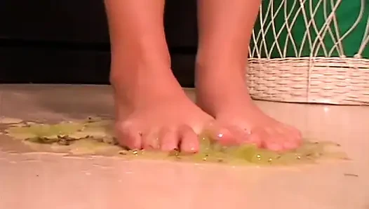 Crushing grapes with my bare feet