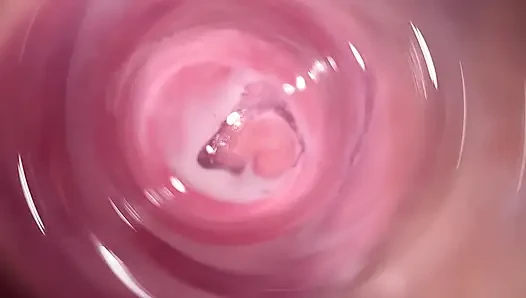 Camera deep inside Mia's tiny creamy vagina