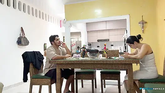 I fuck my girlfriend's daughter 18+ at the table while she doesn't see us!