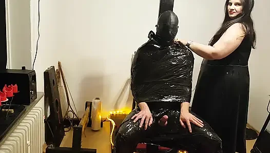 Foil Bondage Slave Part 2 - Cling Film Mummified and Edged to Madness