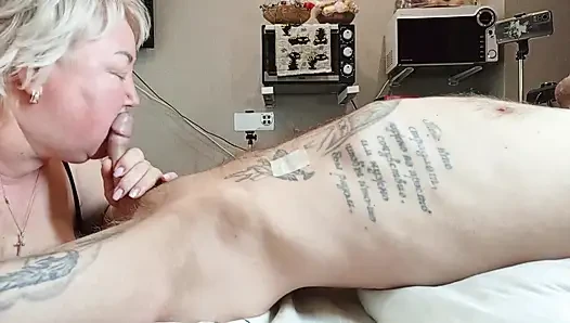 Stepmom Gives Deep Throat Blowjob and Swallows Thick Cum