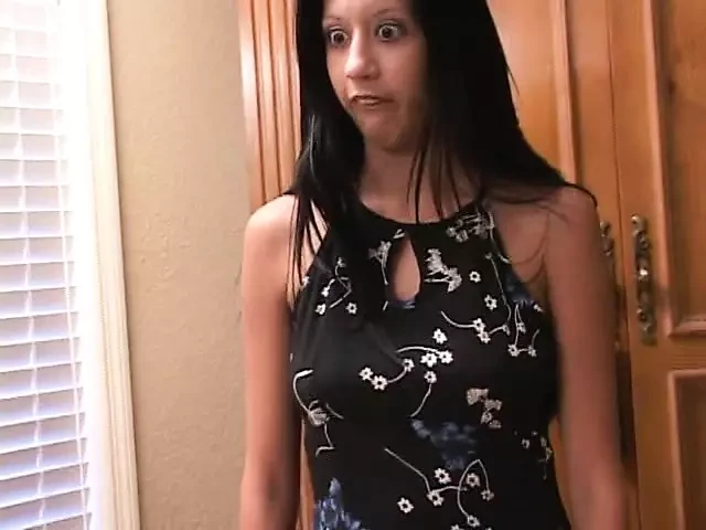 Cute dark haired babe with big tits gives hot handjob