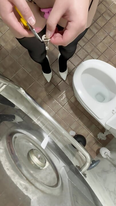 A girl breaks my chastity key and flushes it down a public toilet