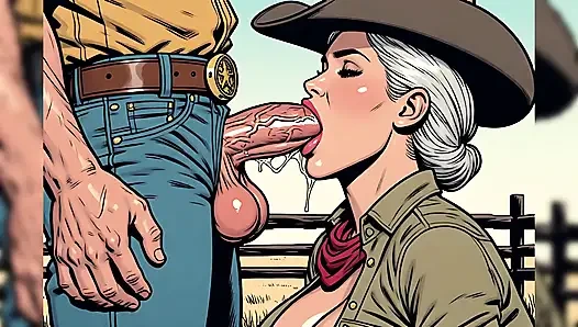 Sexy retro-kunst Cowgirls lutschen schwanz