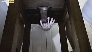 CLOSE UP: Milking my big cock under the chair - Thick Cumshot